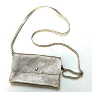 M&M leather fashion schoudertasje 12x20cm metallic goud #