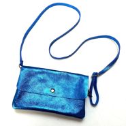 M&M leather fashion schoudertasje 12x20cm metallic kobalt #