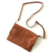 M&M leather fashion schoudertas vlak cognac #