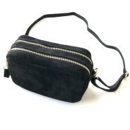 M&M leather fashion schoudertas nubuck zwart #