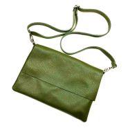 M&M leather fashion schoudertas vlak olijf #