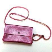 M&M leather fashion schoudertasje 12x20cm metallic pink #