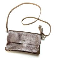 M&M leather fashion schoudertasje 12x20cm metallic brons #