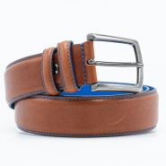 Combi ceintuur 35 mm blauw/cognac #